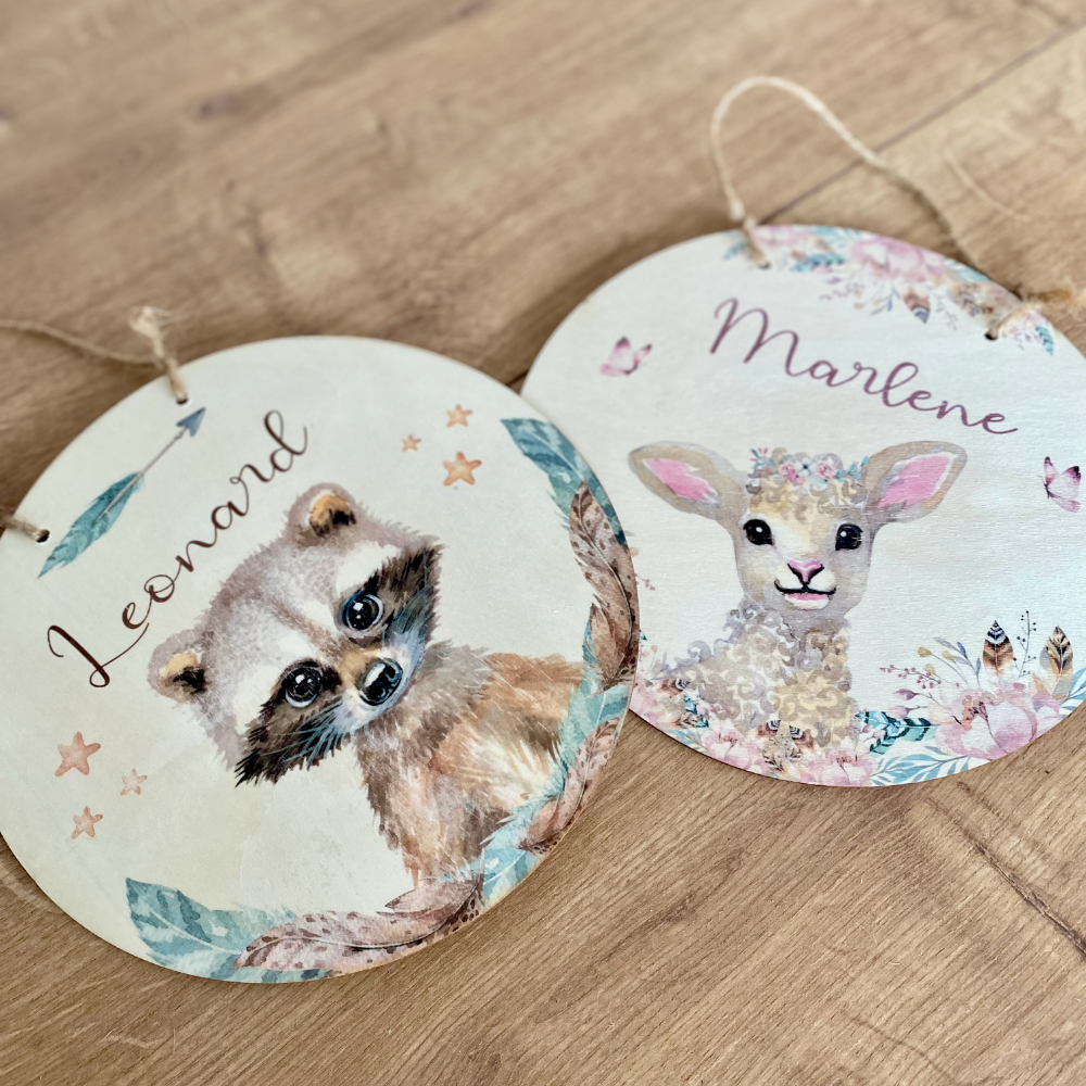 Namensschild "Hase" für das Kinderzimmer | Personalisiertes Türschild für Mädchen u. Jungen | 11 weitere Motivvarianten als Geschenk zur Auswahl