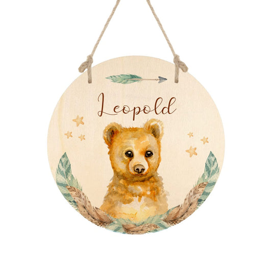 Namensschild für das Kinderzimmer mit Name und Bär