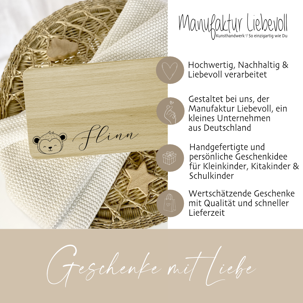 Frühstücksbrett aus Holz mit Tiermotiven und Wunschnamen graviert | Große Motivauswahl