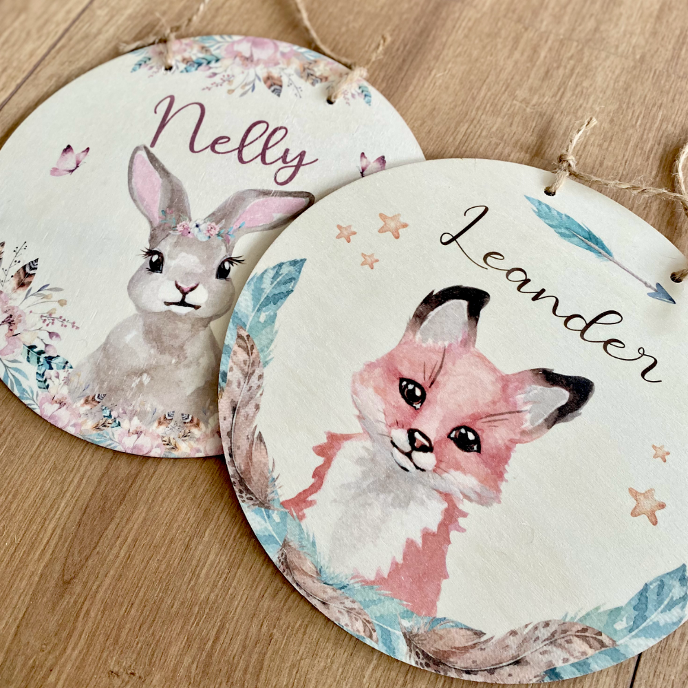 Namensschild "Hase" für das Kinderzimmer | Personalisiertes Türschild für Mädchen u. Jungen | 11 weitere Motivvarianten als Geschenk zur Auswahl