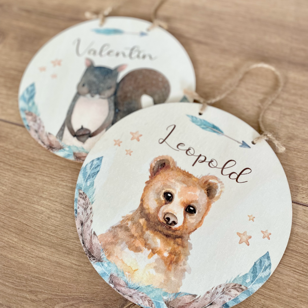 Namensschild "Hase" für das Kinderzimmer | Personalisiertes Türschild für Mädchen u. Jungen | 11 weitere Motivvarianten als Geschenk zur Auswahl