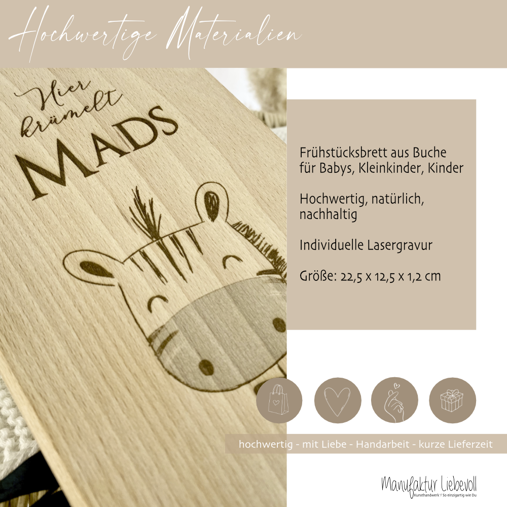 Frühstücksbrett aus Holz "Giraffe" mit Wunschnamen personalisiert