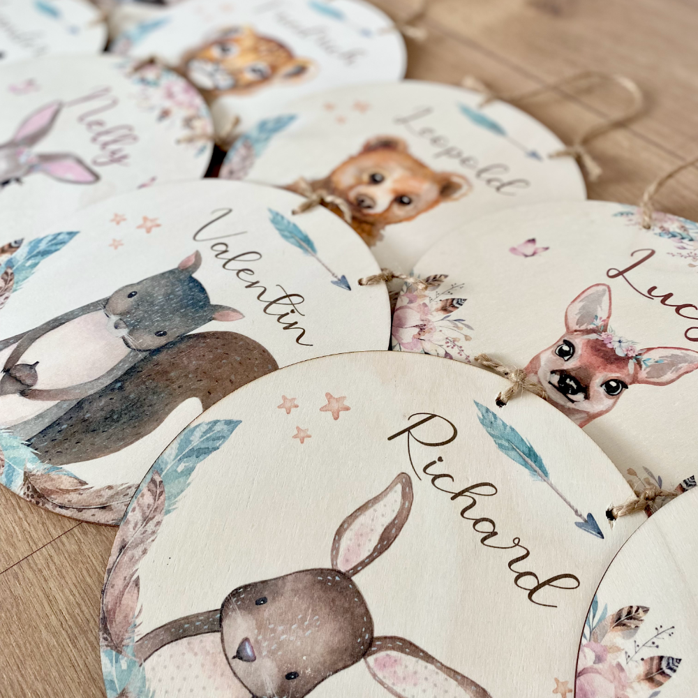 Namensschild "Hase" für das Kinderzimmer | Personalisiertes Türschild für Mädchen u. Jungen | 11 weitere Motivvarianten als Geschenk zur Auswahl