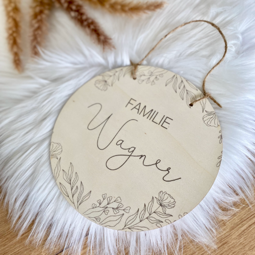 Personalisierte Fußmatte Floral mit dem Namen der Familie | Optional als Set mit Türschild erhältlich