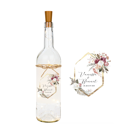 Personalisiertes Flaschenlicht zur Hochzeit | Besonderes Hochzeitsgeschenk | Handgefertigt mit den Namen des Paares und dem Hochzeitsdatum