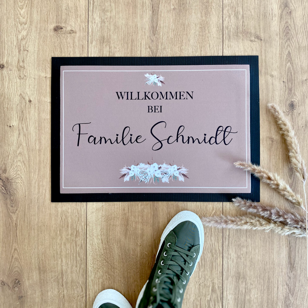 Personalisierte edle Fußmatte mit Familiennamen | Optional als tolles Geschenk Set mit Türschild erhältlich