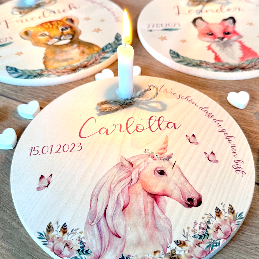 Geschenk zur Geburt Taufe Geburtstag mit Namen für Kinder Einhorn