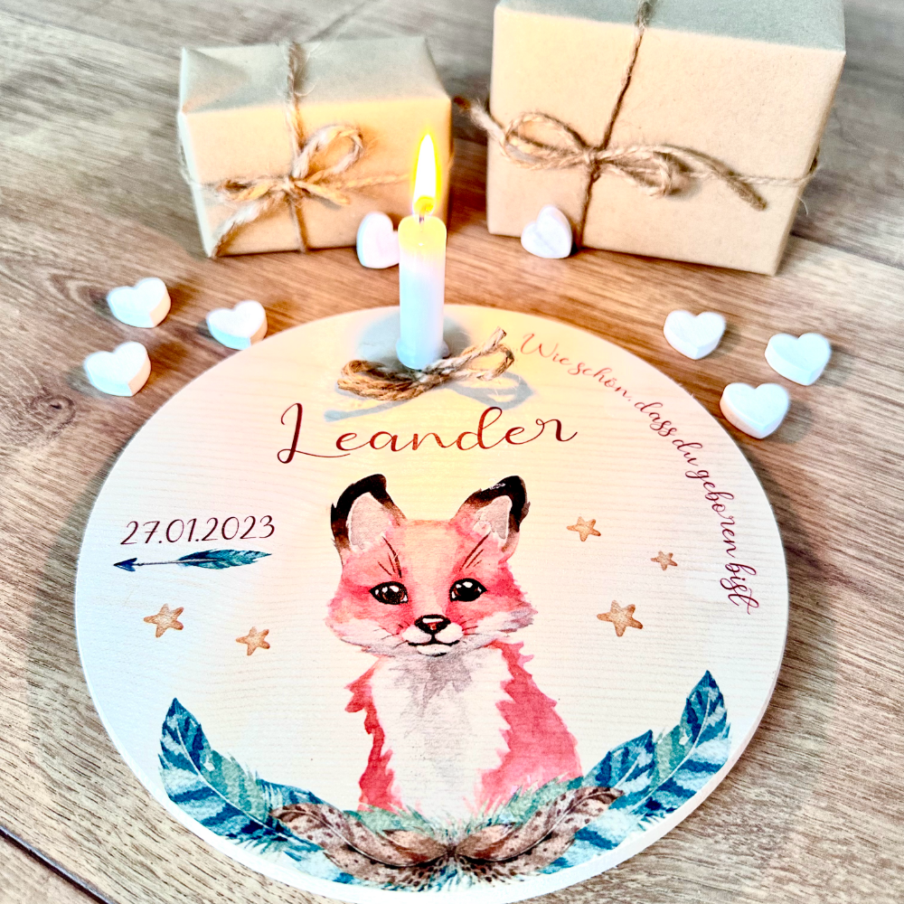 Geburtstagsteller Fuchs Geschenk für Kinder mit Namen 