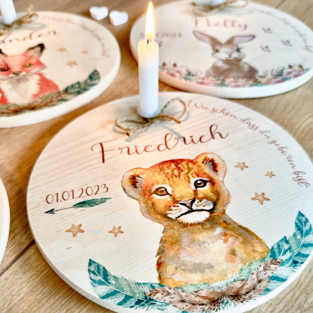 Geschenk zur Geburt Taufe Geburtstag mit Namen und Löwen für Kinder