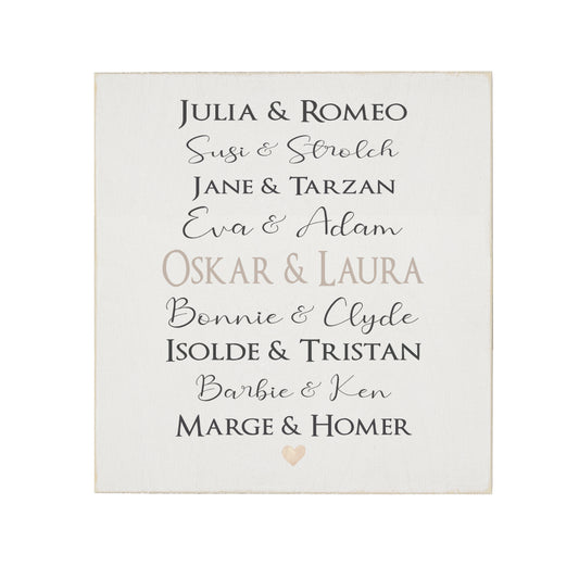 Originelles Geschenk für verliebte Paare | Holzbild gestaltet mit den Namen des Paares | Personalisierte Geschenkidee zum Jahrestag u. Valentinstag
