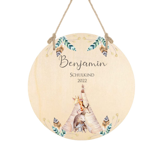 Holzschild mit Namen und Datum für das "Schulkind" zur Einschulung | Besonderes Geschenk zum Schulbeginn und schöne Deko zum Schulanfang | 2 Motivvarianten zur Auswahl