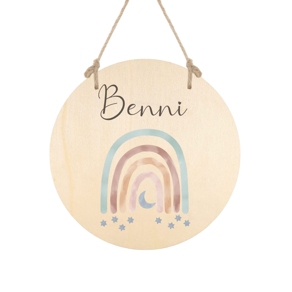 Geburtstafel aus Holz "Regenbogen" | Personalisiert mit Namen u. Geburtsdaten des Babys | Besonderes Geschenk zur Geburt u. Taufe | Geschenkidee in 6 Motivvarianten für Mädchen und Jungen