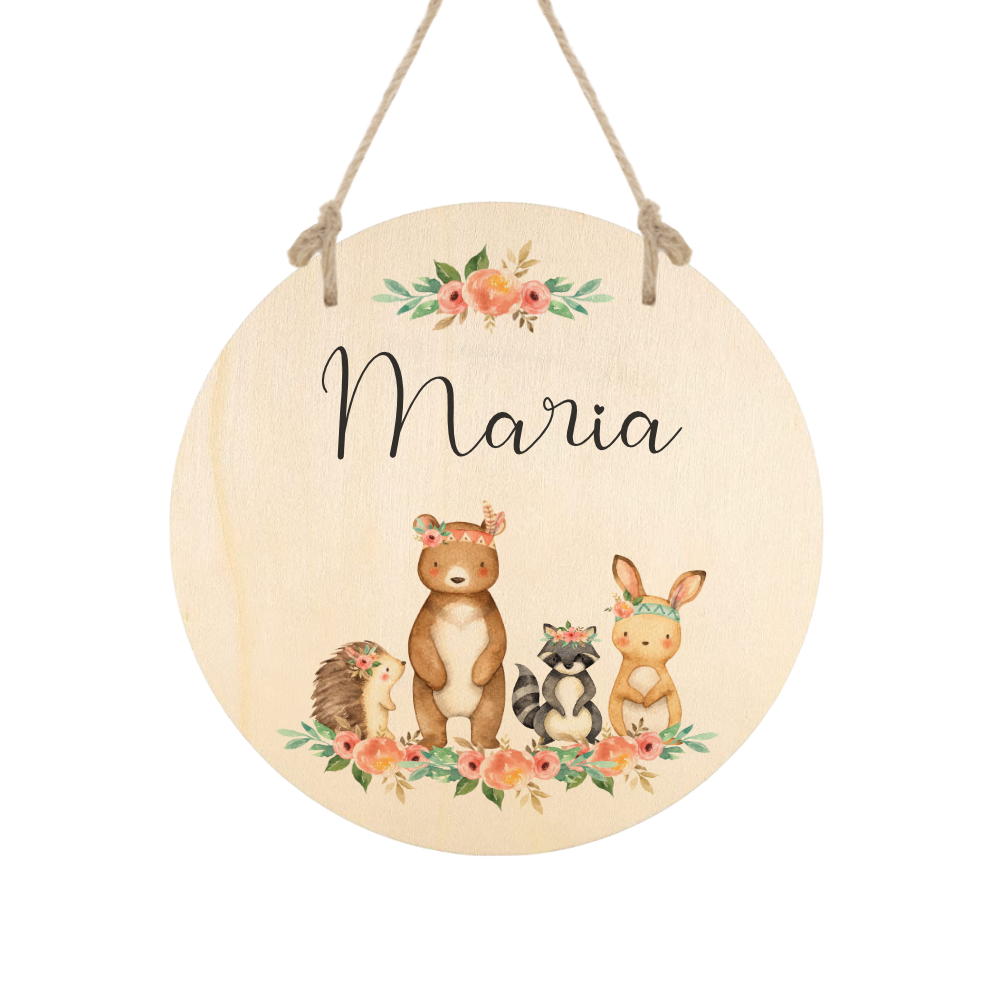 Namensschild Mädchen Name Boho Tiere