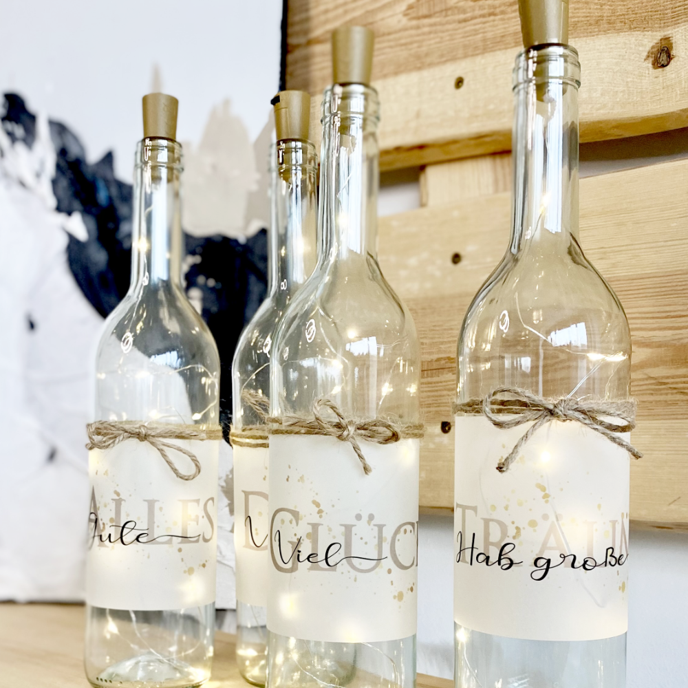 Flaschenlicht "Alles Gute" | Schönes Geschenk zum Geburtstag, zur Jugendweihe u. zur Konfirmation | 6 Motivvarianten zur Auswahl