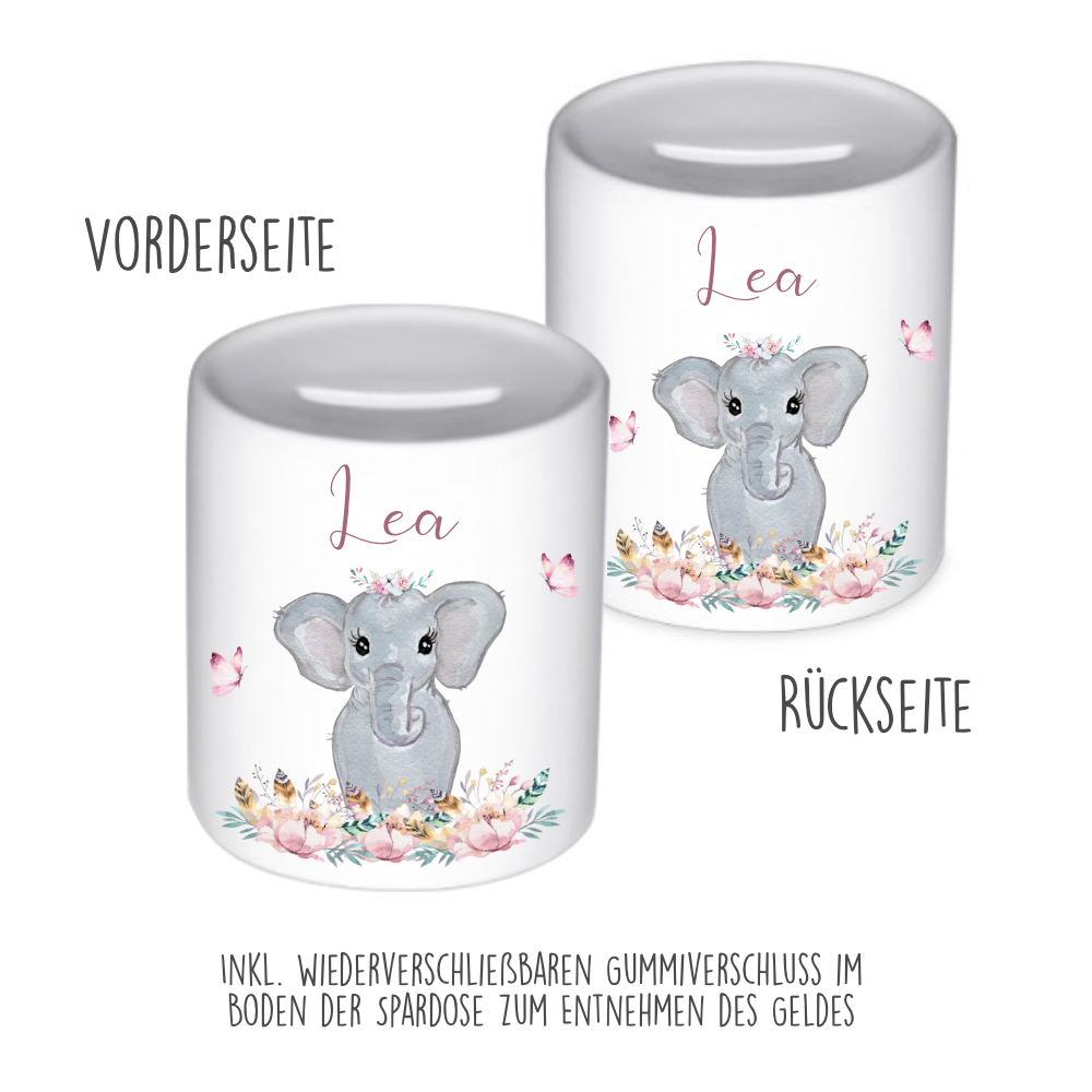 Tiermotiv Spardose Elefant mit Namen für Kinder | Personalisiertes Geschenk für Mädchen u. Jungen | Originelles Geldgeschenk u. handgefertigte Geschenkidee | 11 Motive zur Auswahl