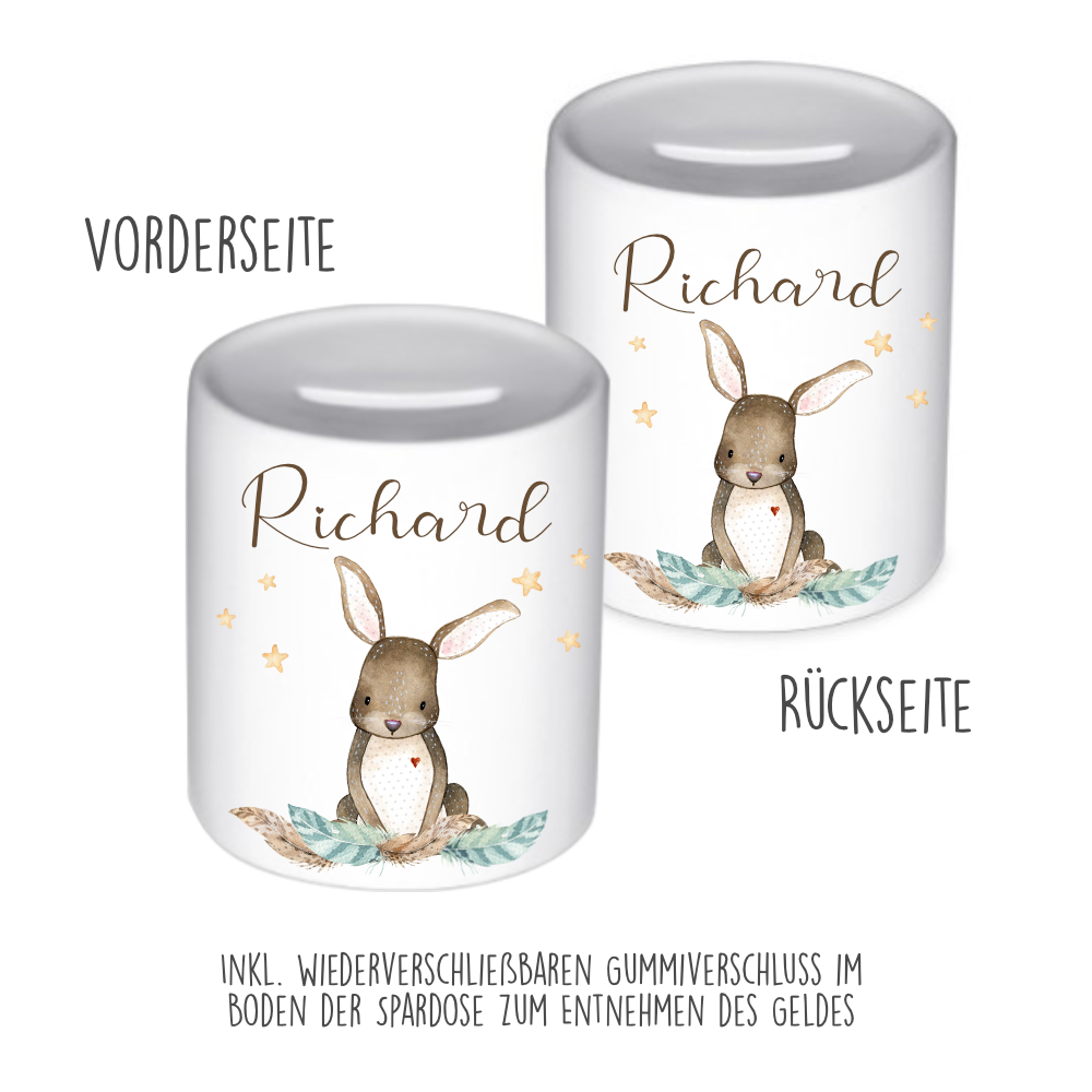 Tolle Spardose Hase mit Herz mit Namen für Kinder | Personalisiertes Geschenk für Mädchen u. Jungen | Originelles Geldgeschenk u. handgefertigte Geschenkidee | 11 Motive zur Auswahl