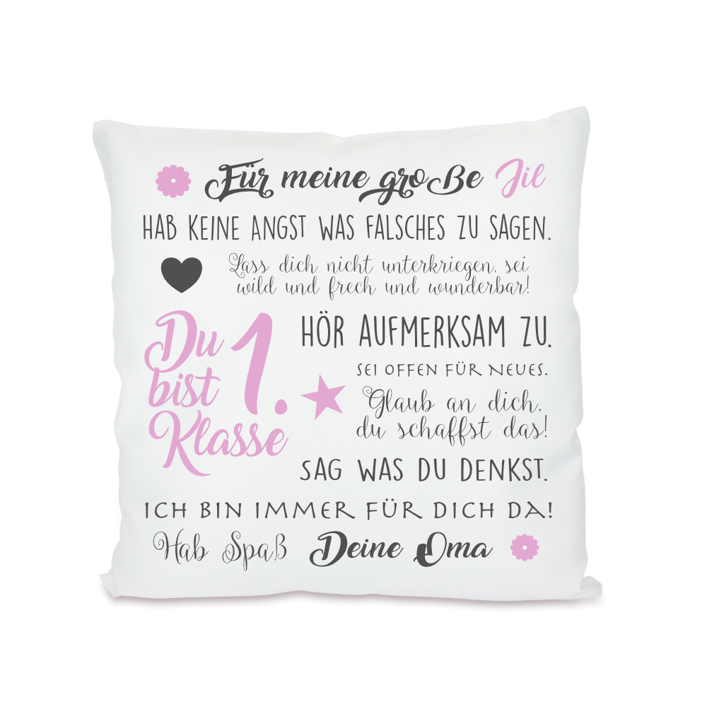 Kissen zum Schulbeginn "Du bist 1. Klasse" | Personalisiertes Geschenk zur Einschulung für Jungen und Mädchen | 4 Varianten zur Auswahl