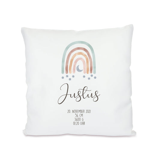 Personalisiertes Kissen für Babys und Kinder | Babykissen “Regenbogen" mit den Geburtsdaten für Jungen u. Mädchen | persönliches Geschenk zur Taufe und Geburt | 5 Motivvarianten zur Auswahl