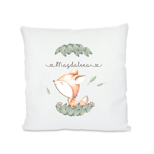 Kinderkissen "Fuchs" mit dem Namen des Kindes | Besondere Geschenkidee u. personalisiertes Geschenk für Mädchen und Jungen | Schöne Dekoration für das Kinderzimmer | 4 Motivvarianten zur Auswahl