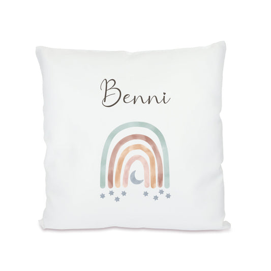 Schönes Geschenk für Mädchen u. Jungen | Kinderkissen "Regenbogen“ personalisiert mit dem Namen des Kindes | Liebevolle Dekoration für das Baby- u. Kinderzimmer | 5 Motivvarianten zur Auswahl