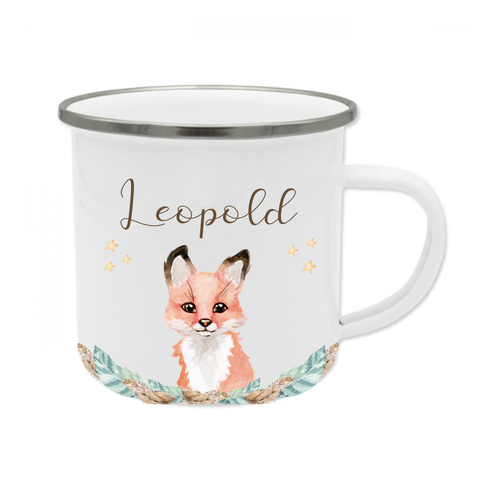 Emaille Tasse Fuchs für Mädchen u. Jungen 