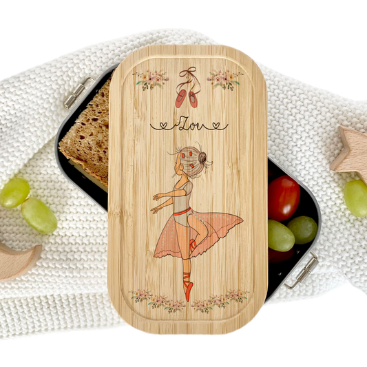 Brotdose mit Namen für Mädchen und Jungen | Lunchbox mit Motiv "Ballerina" | Wählbar in Edelstahl | Personalisiertes Geschenk zum Thema Ballett
