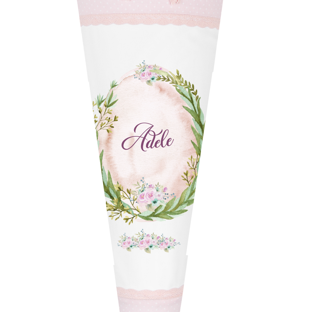 Rosa Schultüte mit floralen Motiv | Stoffschultüte für Mädchen mit Namen | Optional mit Füllkissen und Spitzenschutz