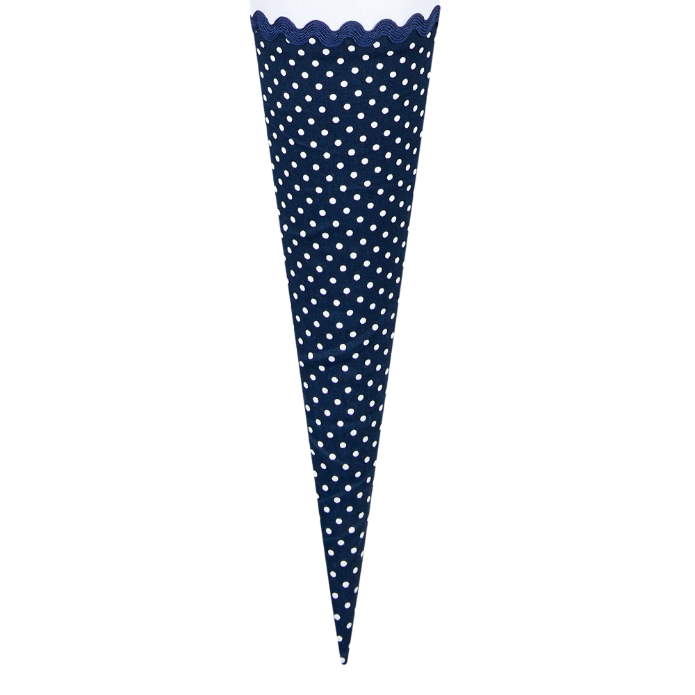 Schultüte mit blauen Stoff mit weißen Punkten 
