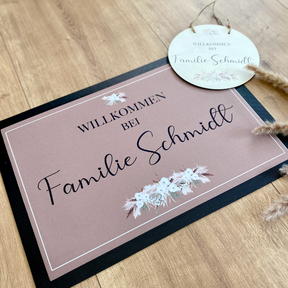 Personalisierte edle Fußmatte mit Familiennamen | Optional als tolles Geschenk Set mit Türschild erhältlich