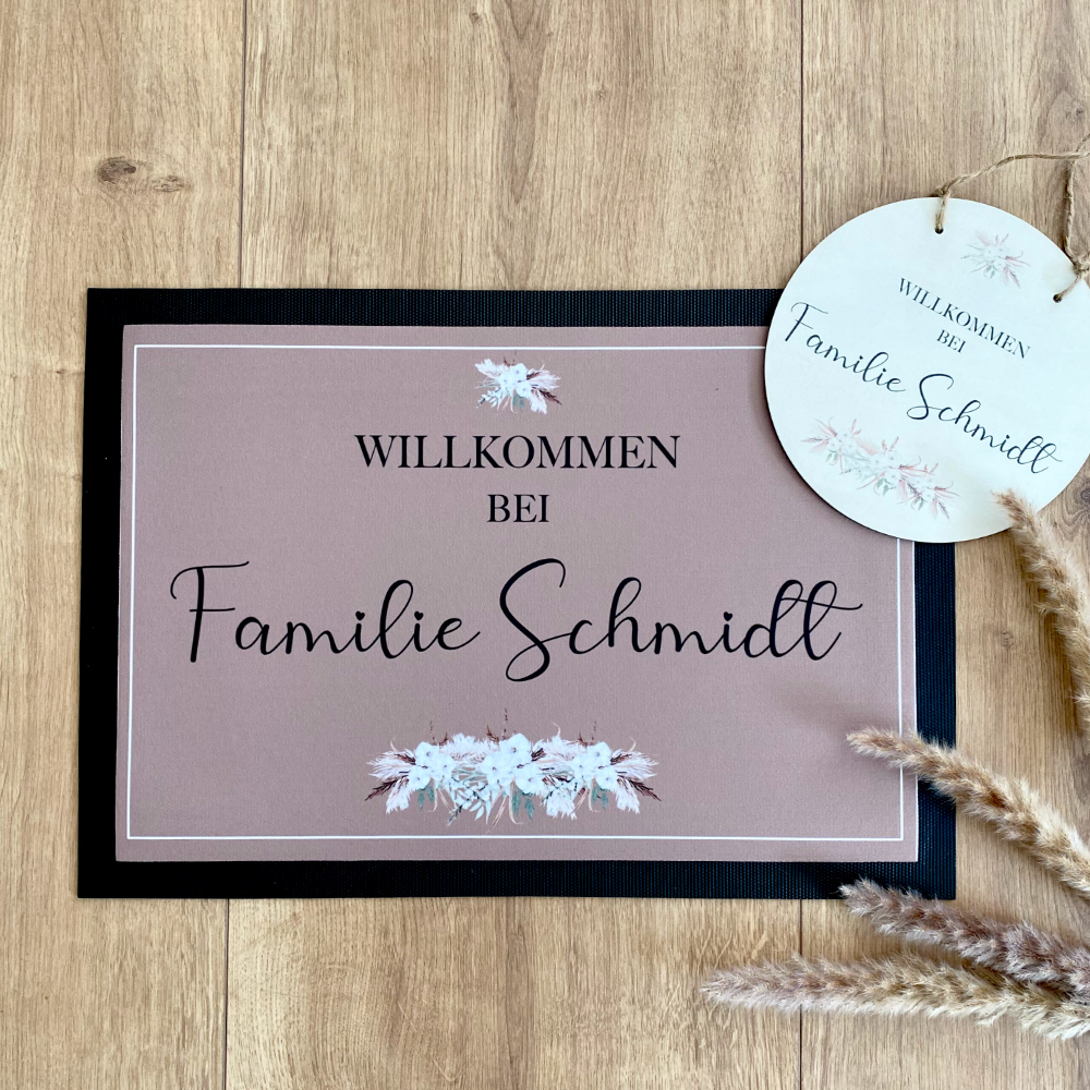 Personalisierte edle Fußmatte mit Familiennamen | Optional als tolles Geschenk Set mit Türschild erhältlich