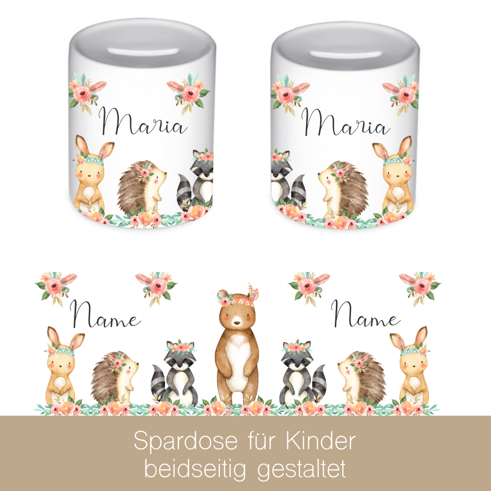 Spardose für Kinder mit dem Namen bedruckt.