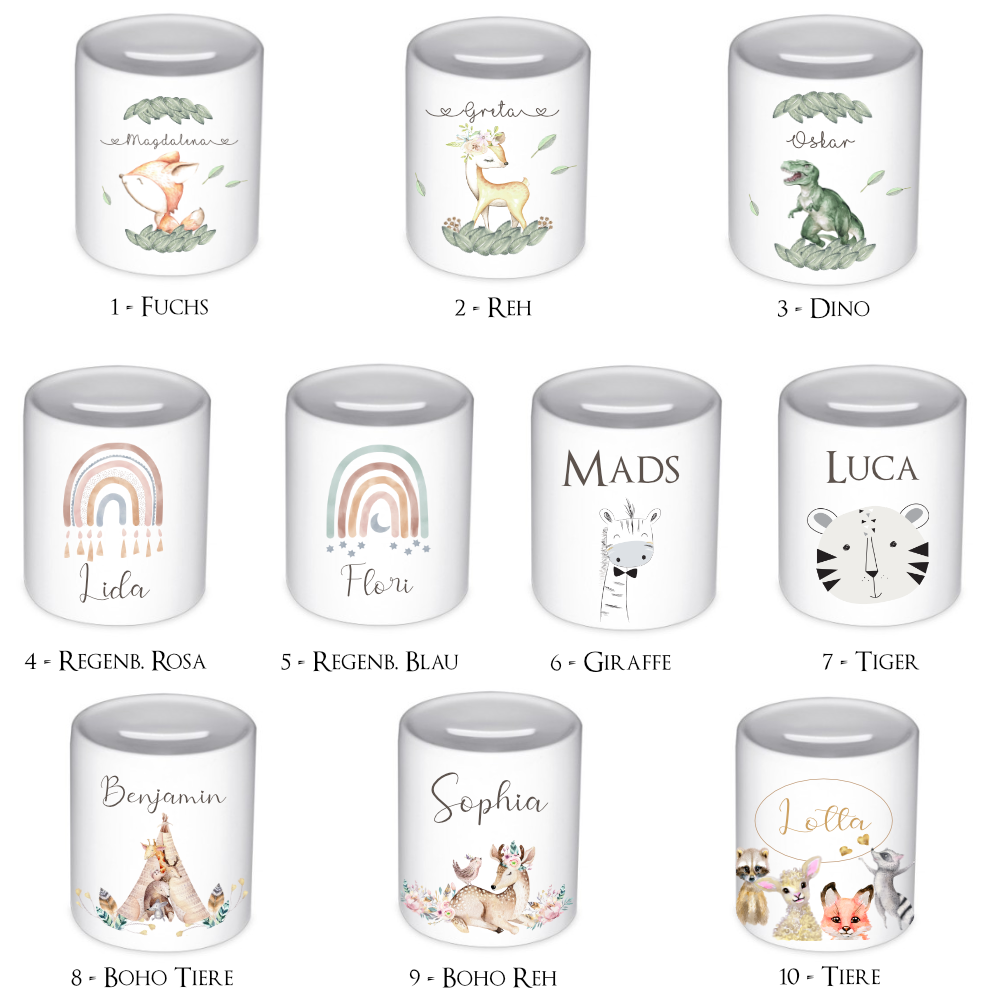 Personalisierte Spardose für Mädchen mit Namen | Schönes Geschenk für Kinder | Niedliches Geldgeschenk u. schöne Geschenkidee | 10 Motive zur Auswahl