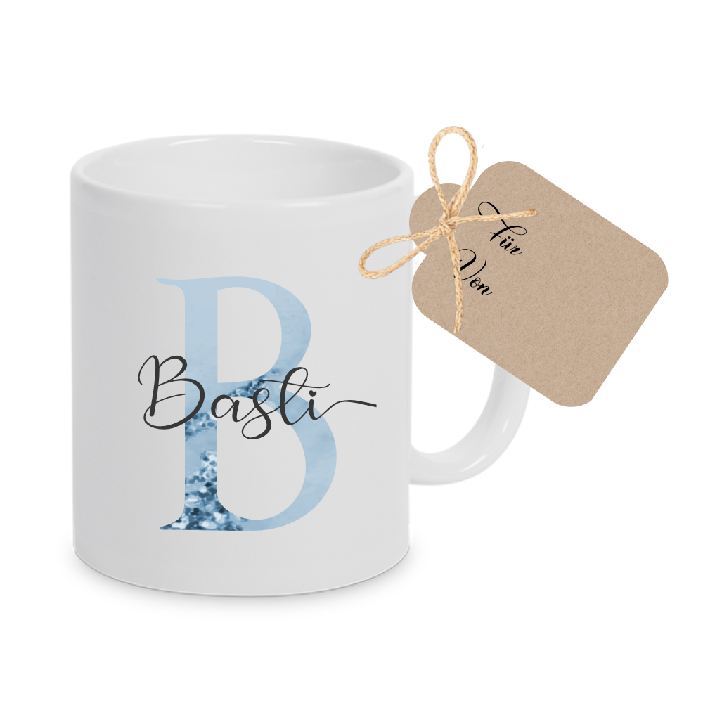 Tasse mit Buchstaben und Namen als Geschenk