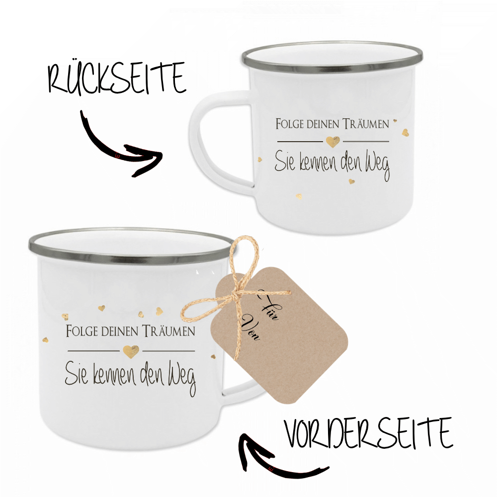 Tasse mit Spruch "Folge deinen Träumen" | Besonderes Geschenk und persönliche Geschenkidee | Tassengeschenk inkl. Geschenkanhänger