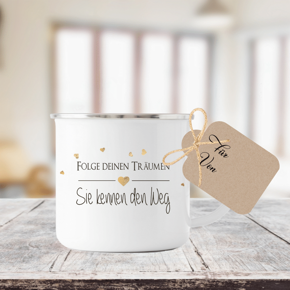 Tasse mit Spruch "Folge deinen Träumen" | Besonderes Geschenk und persönliche Geschenkidee | Tassengeschenk inkl. Geschenkanhänger