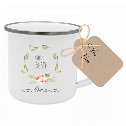 Tasse "Für die beste Oma" | Kreative Geschenkidee für Großmütter | inkl. Geschenkanhänger zum Beschriften | 2 Motivvarianten zur Auswahl