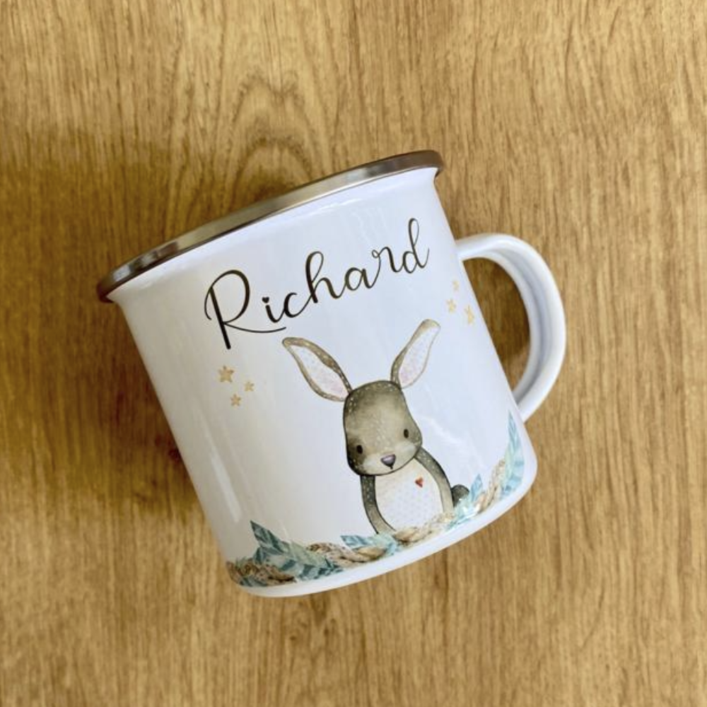 Emaille Tasse Hase für Kinder als Geschenkidee