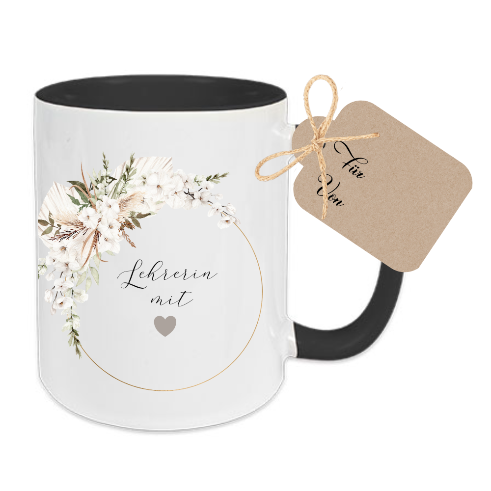 Tasse "Lehrerin mit Herz" | Personalisiertes Geschenk als Dankeschön und zum Abschied | Keramiktasse mit Namen und Buchstaben