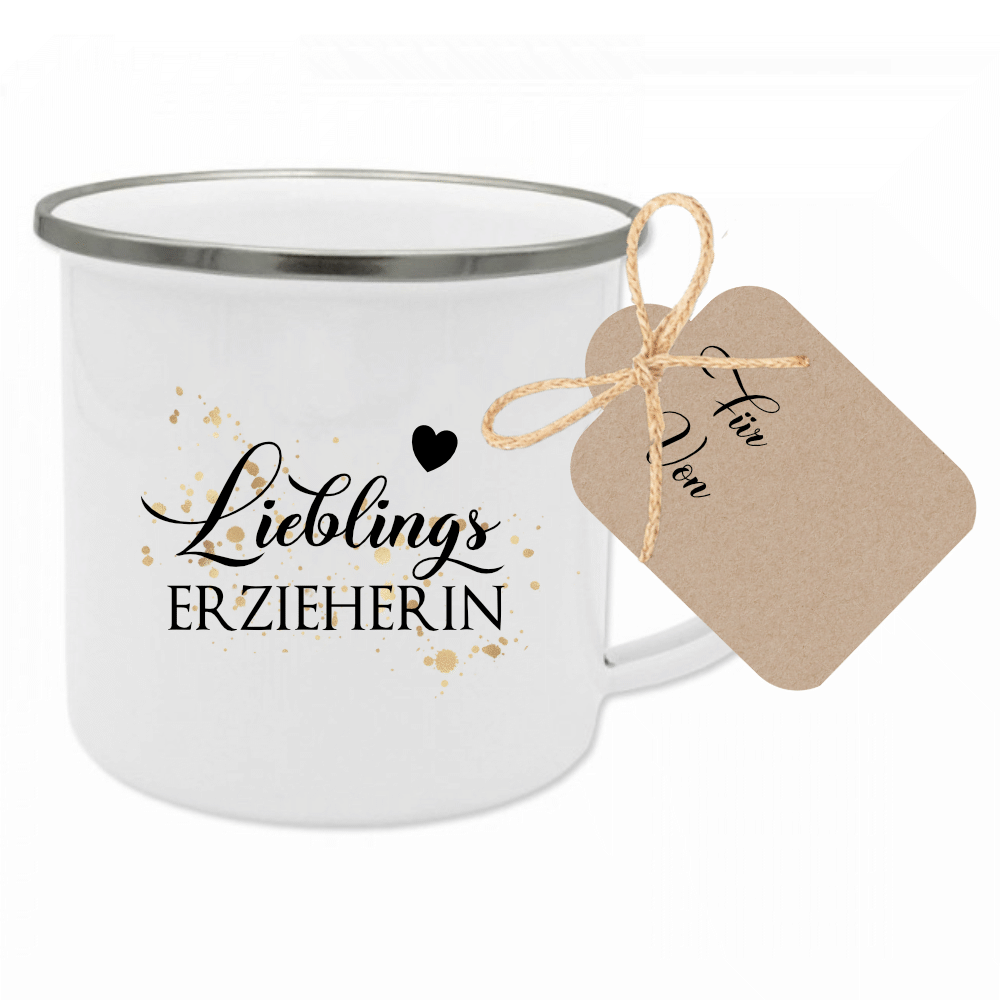 Tasse "Weltbeste Hebamme" | Dankeschön Geschenk | Emailletasse mit Geschenkanhänger | 12 Motivvarianten zur Auswahl