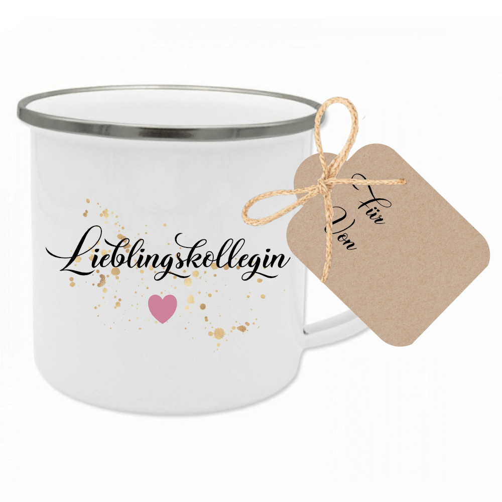 Tasse "Lieblingsfriseurin" | Geschenk für die Friseurin | Emailletasse mit Geschenkanhänger | 12 Motivvarianten zur Auswahl