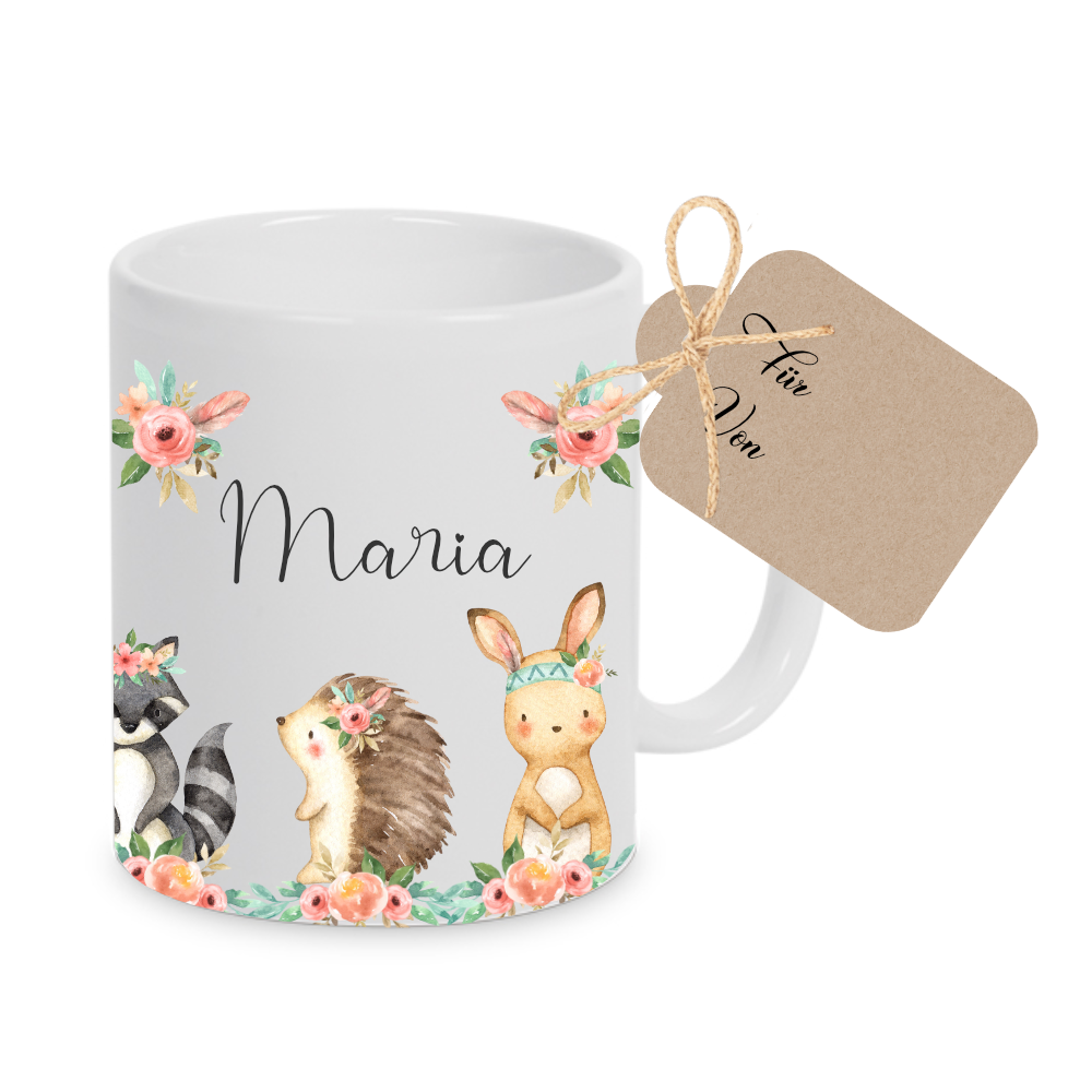 Kindertasse Boho Tiere mit Namen 