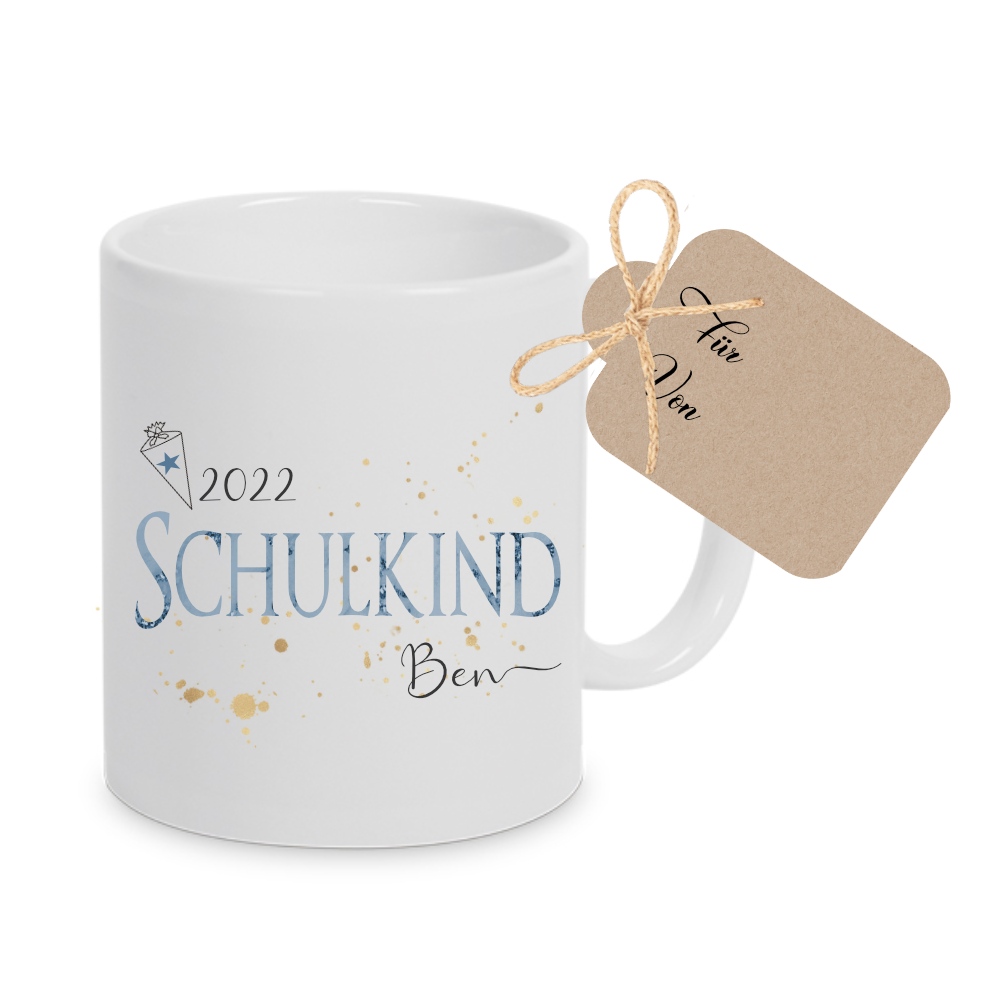 Einschulungsgeschenk. Tasse mit Namen.