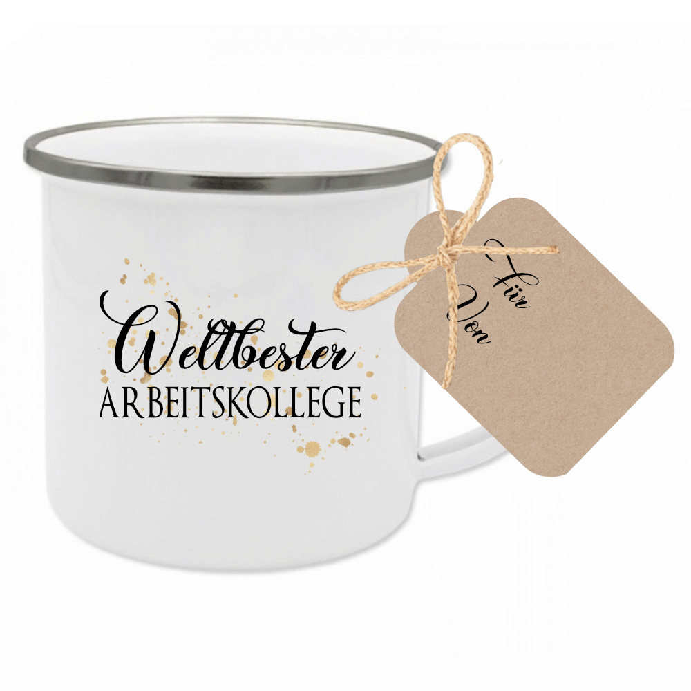 Tasse "Weltbeste Hebamme" | Dankeschön Geschenk | Emailletasse mit Geschenkanhänger | 12 Motivvarianten zur Auswahl