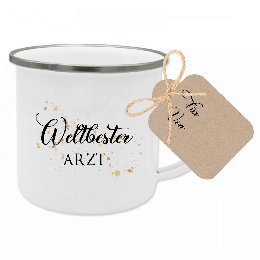 Tasse "Lieblingsfriseurin" | Geschenk für die Friseurin | Emailletasse mit Geschenkanhänger | 12 Motivvarianten zur Auswahl