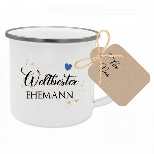 "Weltbester Ehemann" Tasse aus Emaille | Originelle Geschenkidee für Ihn | 12 Motivvarianten zur Auswahl
