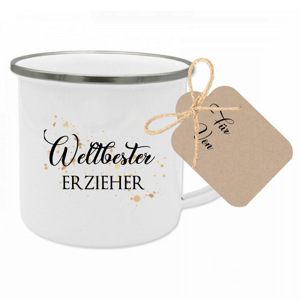 Tasse "Weltbeste Hebamme" | Dankeschön Geschenk | Emailletasse mit Geschenkanhänger | 12 Motivvarianten zur Auswahl