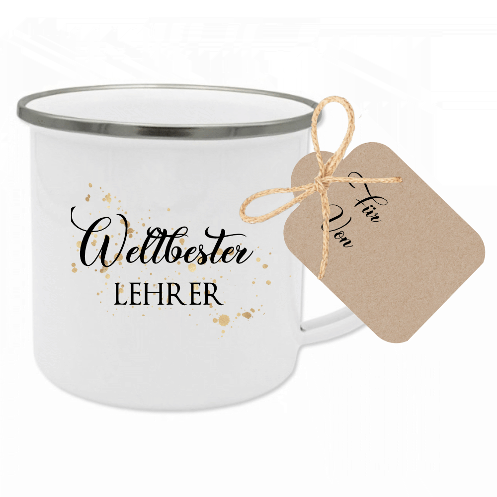 Tasse "Weltbeste Hebamme" | Dankeschön Geschenk | Emailletasse mit Geschenkanhänger | 12 Motivvarianten zur Auswahl