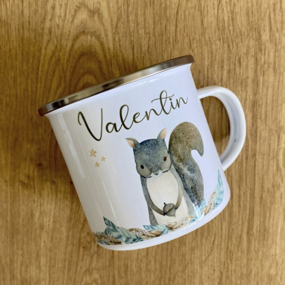 Waldtiertasse Eichhörnchen mit Namen als Geschenk für Mädchen und Jungen