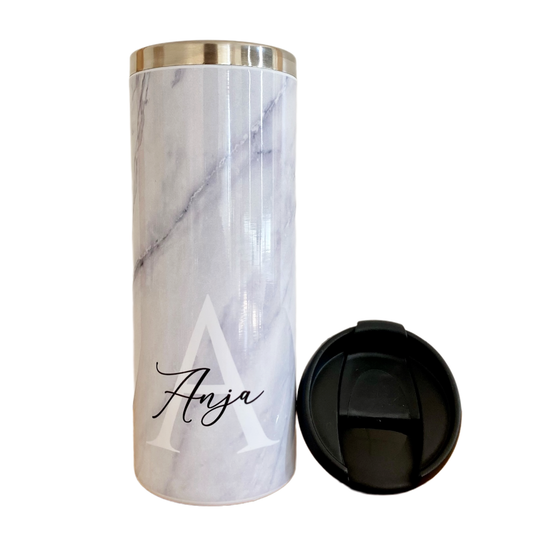 Thermobecher "Marmor" für warme u. kalte Getränke unterwegs | stilvoller Isolierbecher personalisiert mit dem Namen und Buchstaben | 5 Farbvarianten zur Auswahl