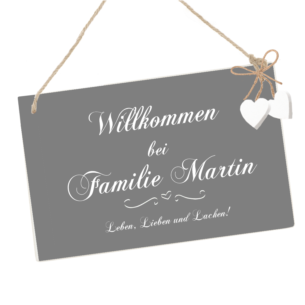 Türschild in Grau | personalisiert mit dem Namen der Familie aus Holz | 2 Größen zur Auswahl